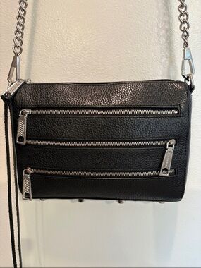 Rebecca Minkoff Black Pebbled Leather Crossbody with Silver Chain. New no tags